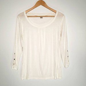 August Silk White 3/4 Sleeve Top Women's Medium
